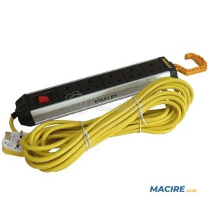 STANLEY SXECFA3BBOE POWER BAR 10MTRS 1.5MM 5-
SOCKETS PVC CABLE W/HOOK