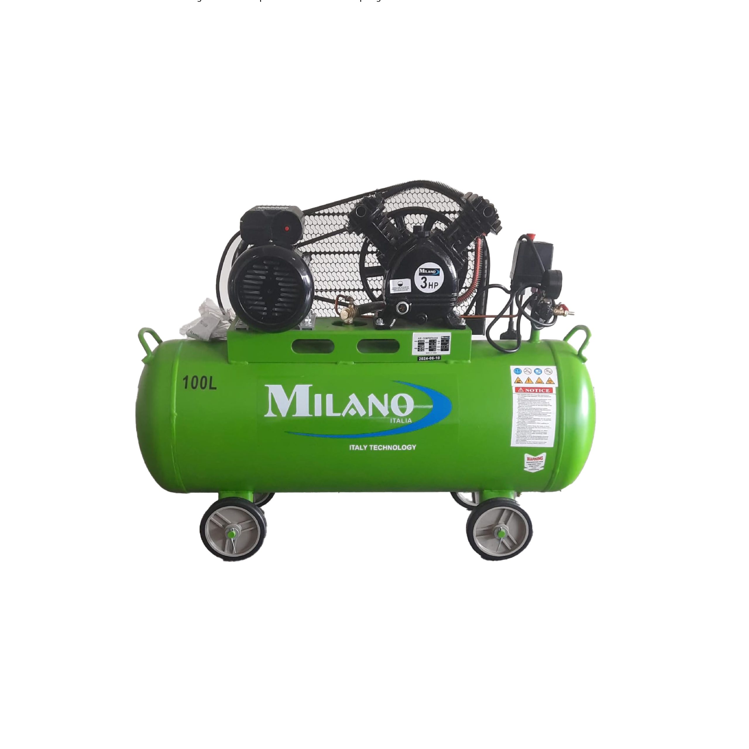 3hp 100 Litres Milano Italia Electric Belt Driven Compressor Double Piston