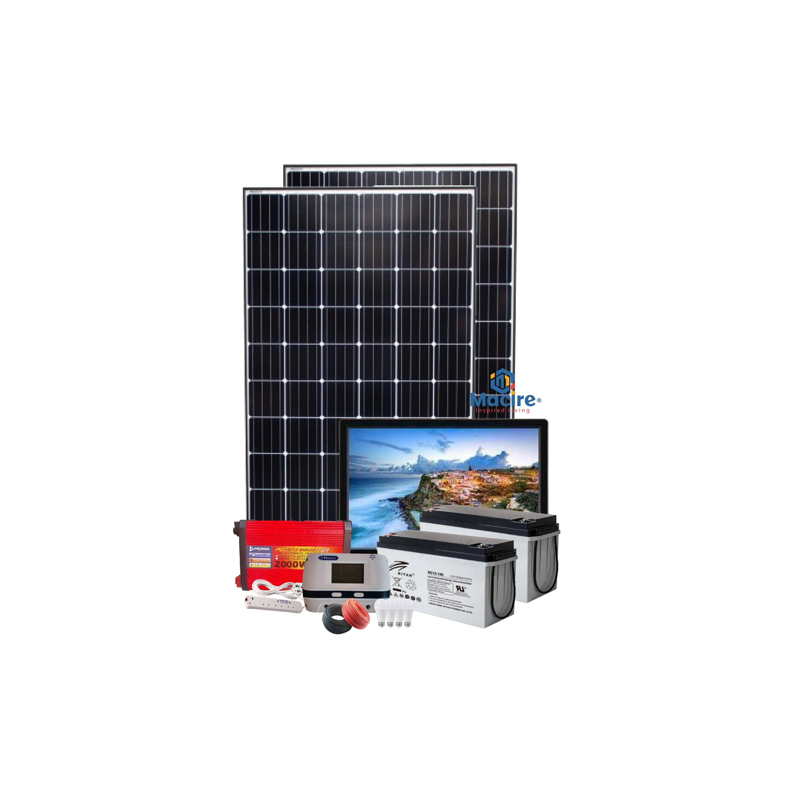 2Kw 2000w PWM Solar kit + 19" LED Colour TV + 4 Free Bulbs + Power Extension