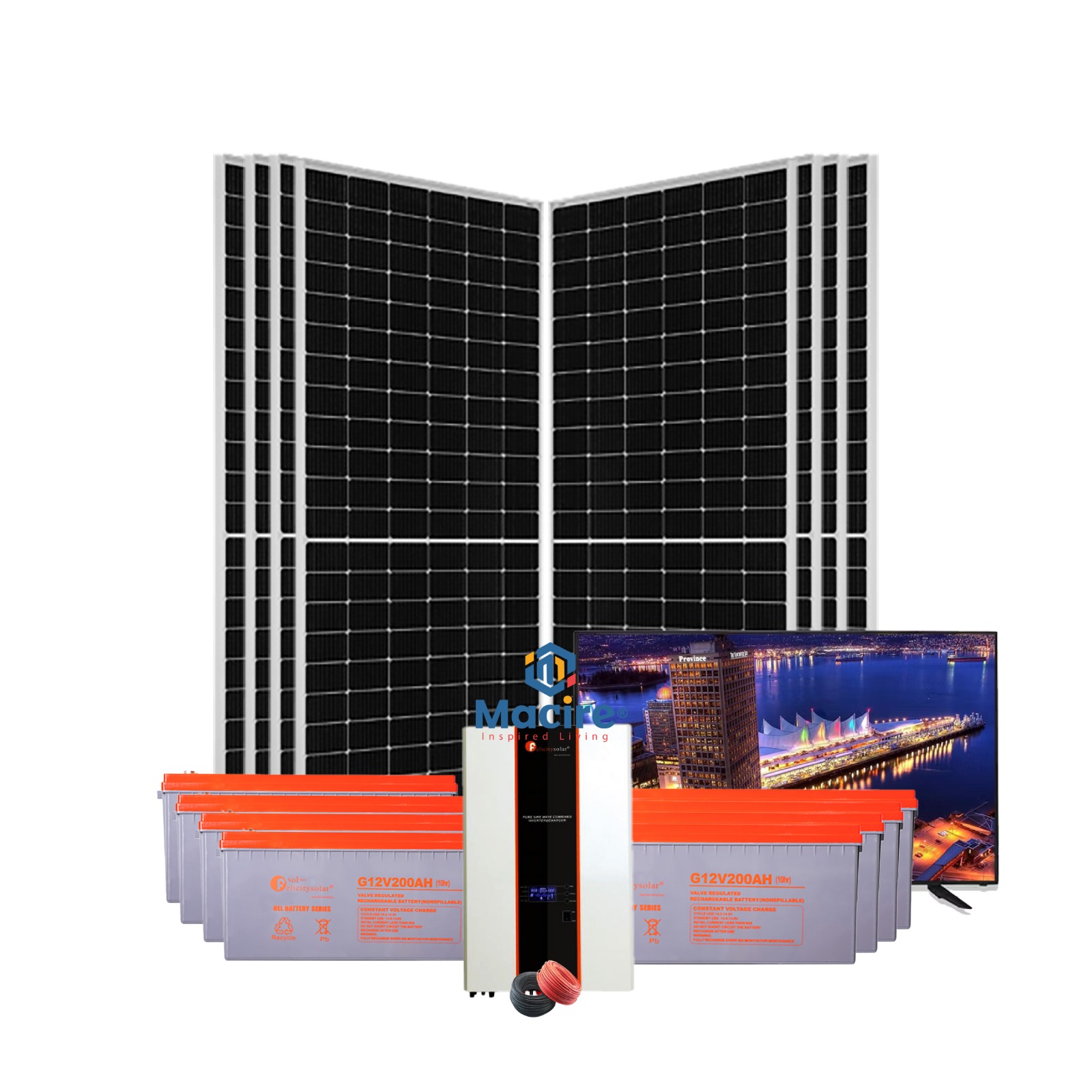 5Kw Felicity Solar Kit - 43" Smart TV - Hybrid Inverter Gel Batteries - 5000w 48v - Reliable Energy Supply
