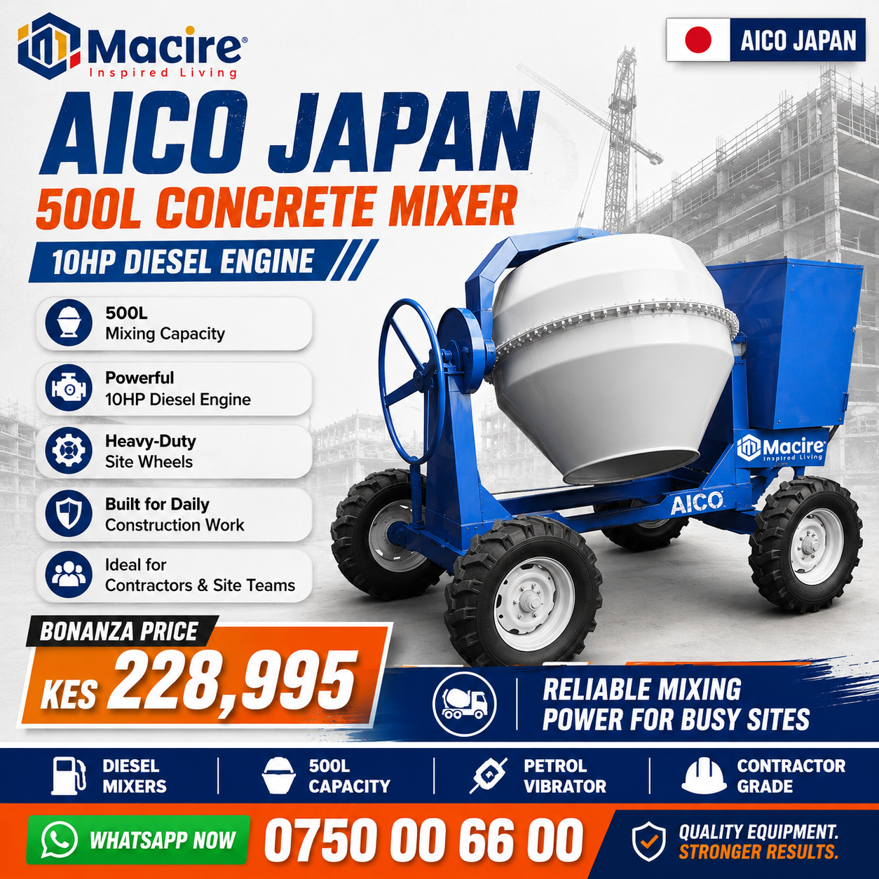 Slide 2 — Aico Japan 500L Concrete Mixer aico concrete mixer
