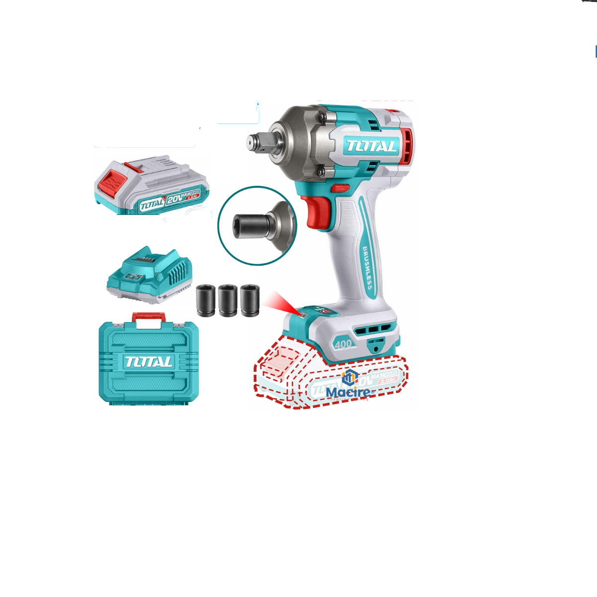 400N.m TOTAL Cordless Impact Wrench – TIWLI2040 20V / 2.0Ah Li-ion