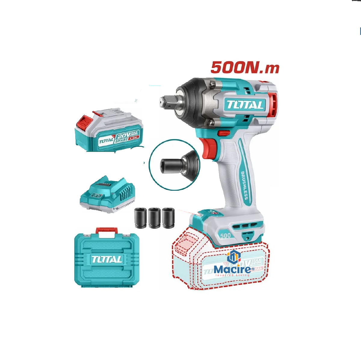 500N.m TOTAL Cordless Impact Wrench – TIWLI2050 20V
