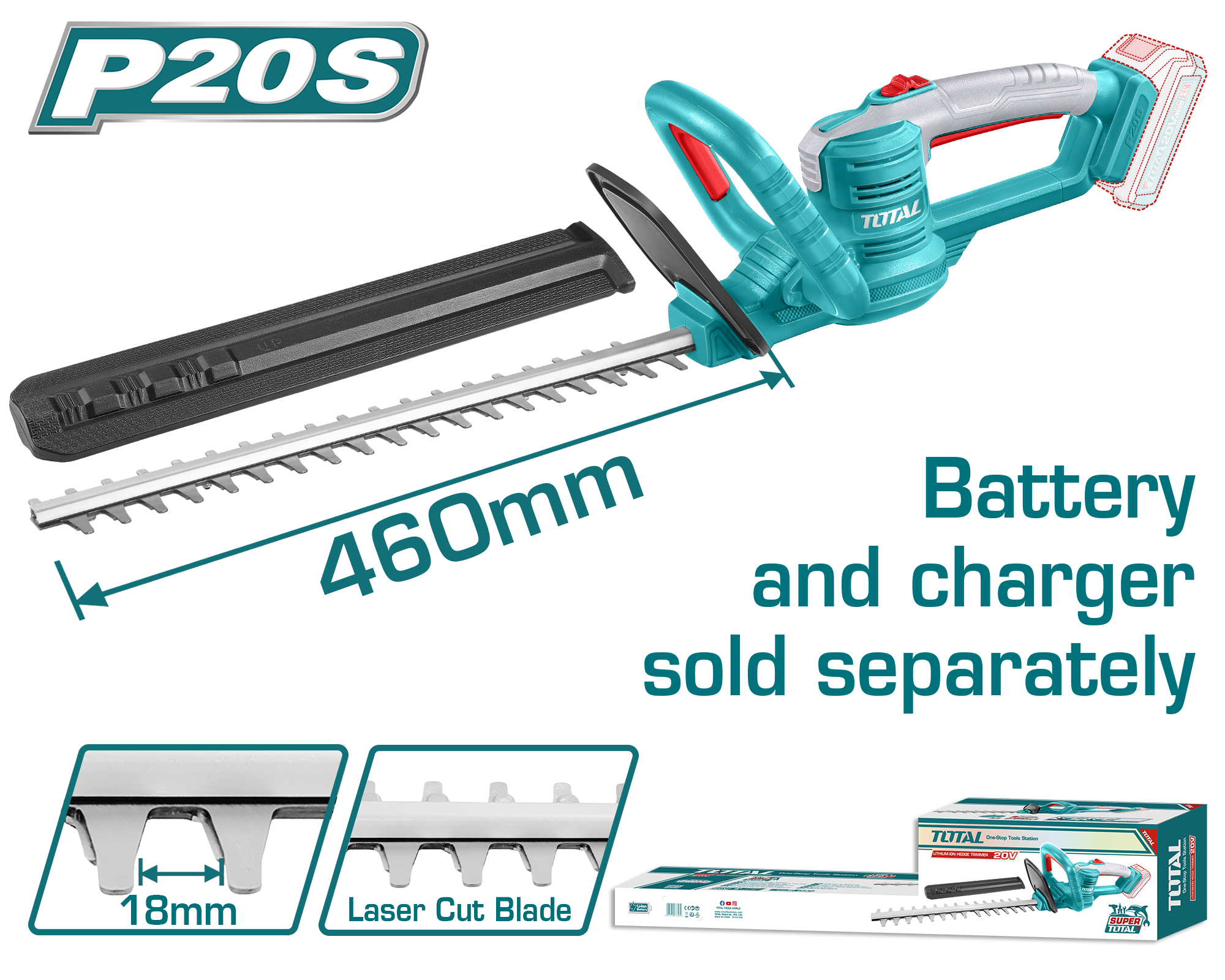 20V TOTAL Cordless Hedge Trimmer THTLI20018 (460mm Blade 18mm Cut)