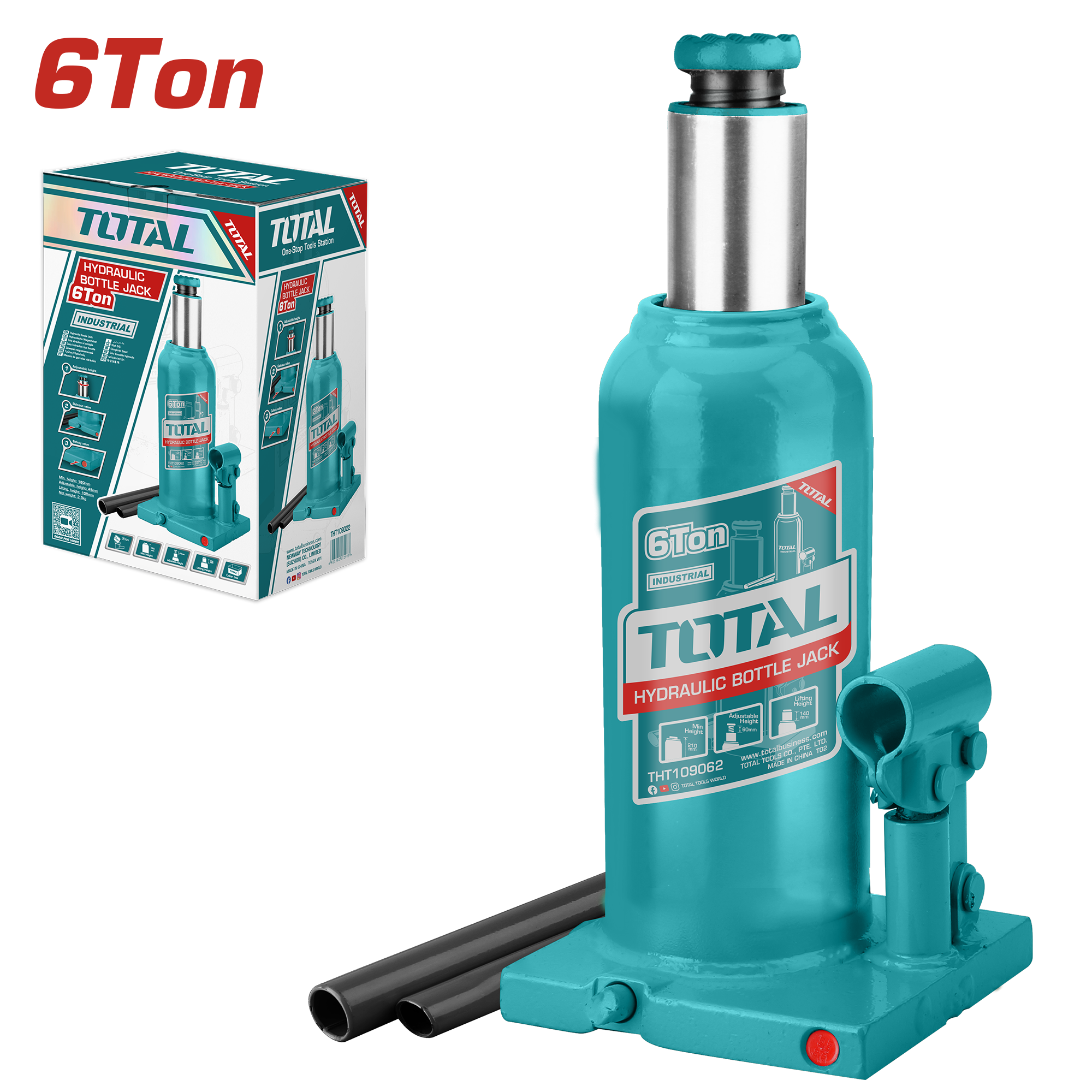 6-Ton TOTAL Hydraulic Bottle Jack THT109062 (210–410mm Lift)