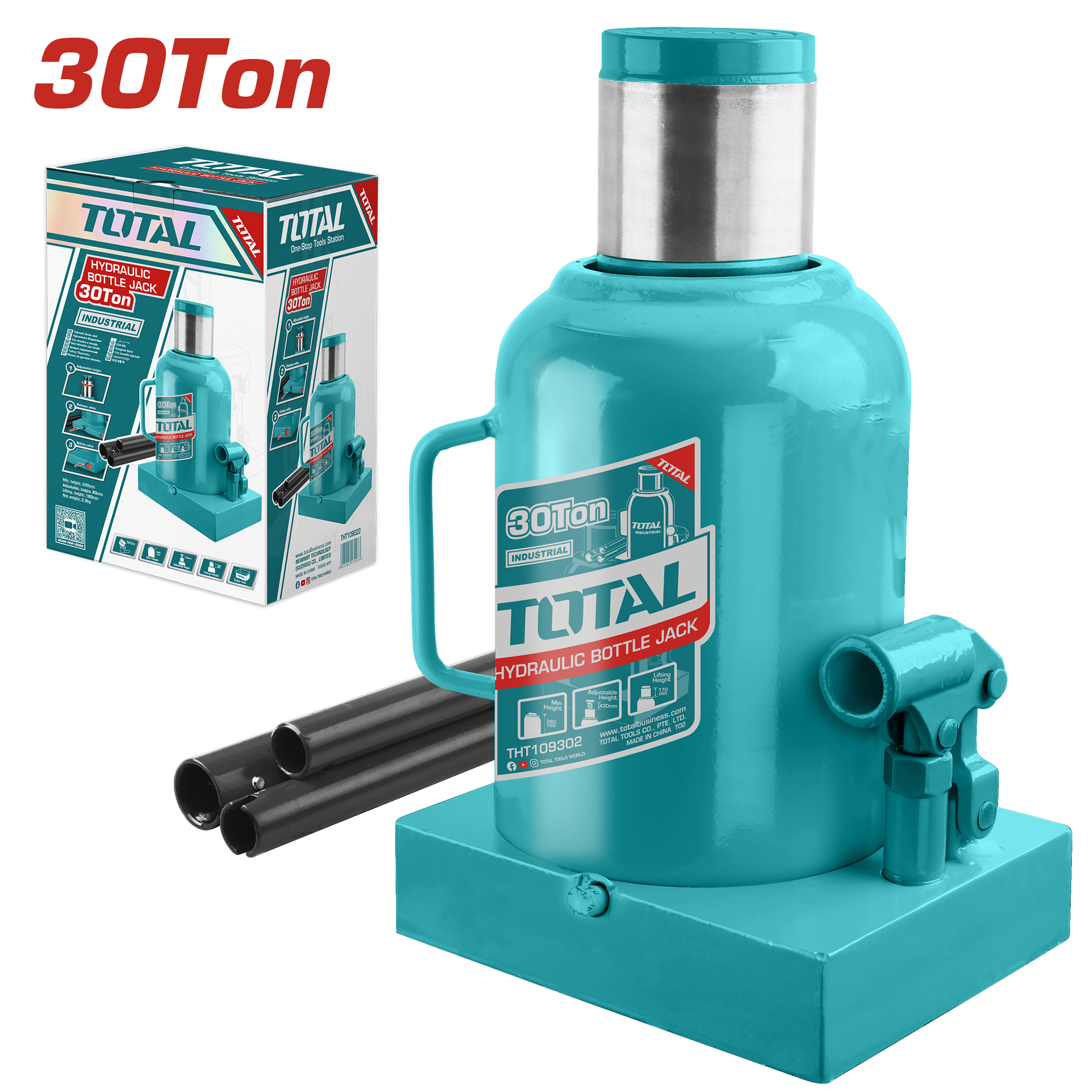 30 Ton TOTAL Hydraulic Bottle Jack THT109302 (260–430mm Lift)