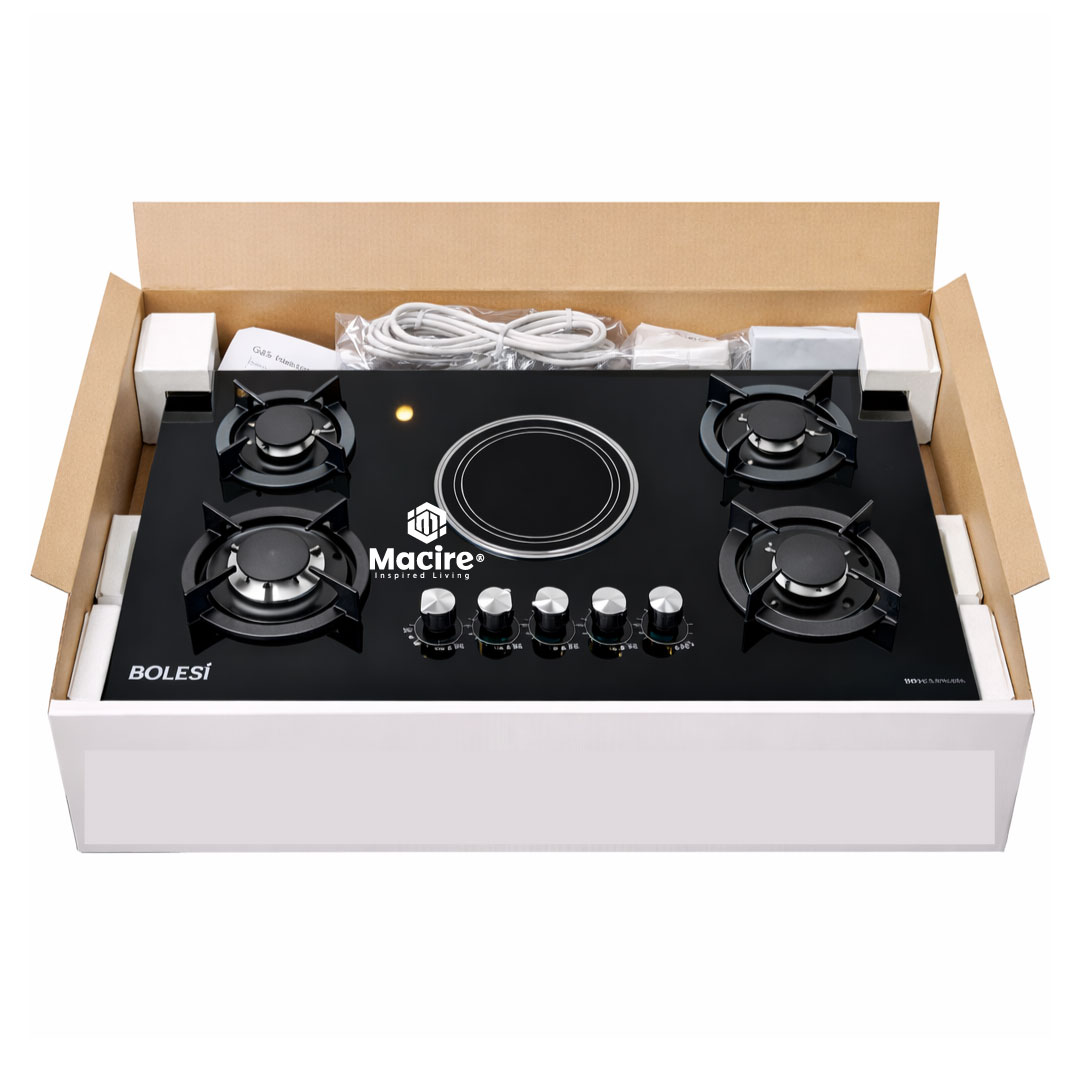 Bolesi-HB-59035D-Premium-Gas-Hobh Premium glass top 5 burner cooker hob