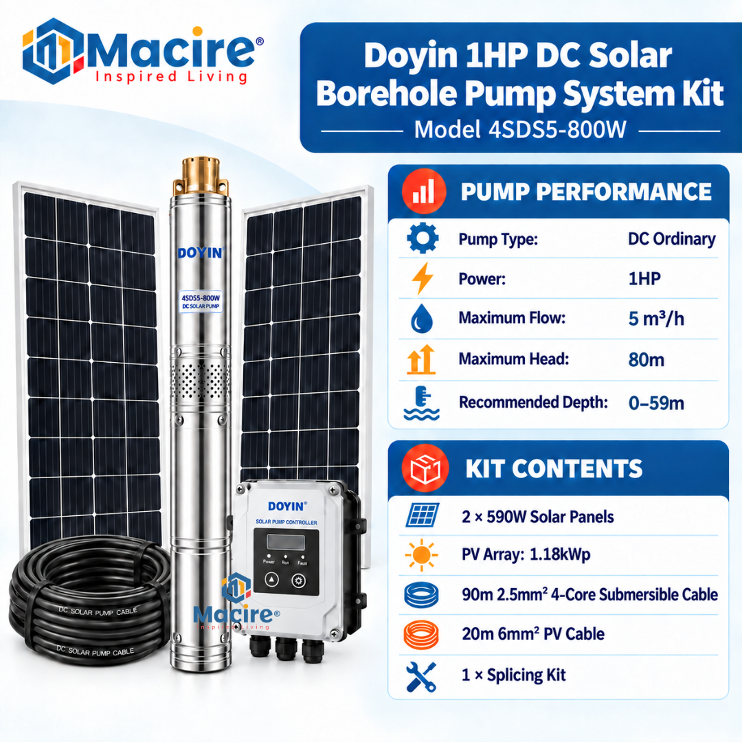 5 m³ 80m Doyin 1HP DC Solar Borehole Pump System Kit 4SDS5-800W 5 m³ 80m Doyin 1HP DC Solar Borehole Pump System Kit 4SDS5-800W