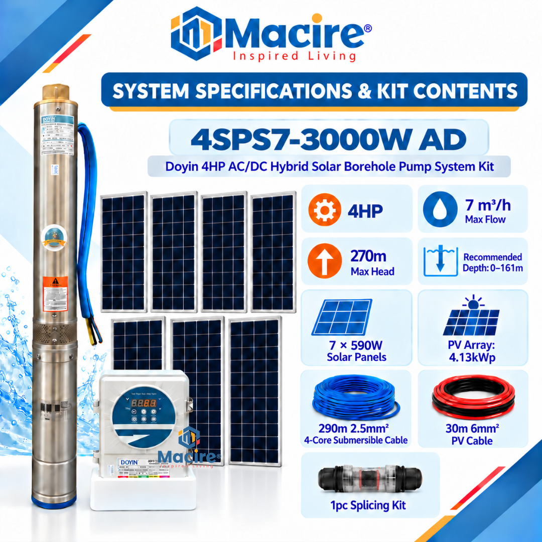 7 m³ 270m Doyin 4HP ACDC Hybrid Solar Borehole Pump System Kit 4SPS7-3000W AD